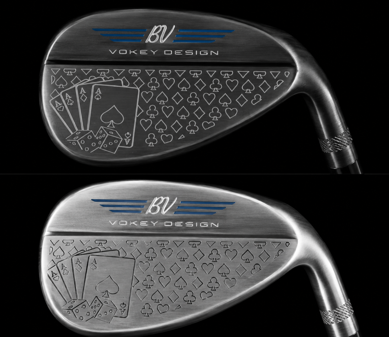 Gambler engraving pattern on a golf wedge